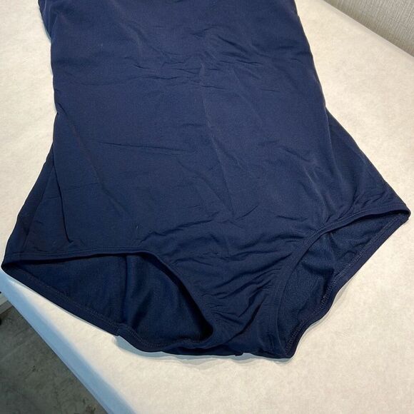 Dolfin Aquashape Swimsuit Lap Suit One Piece Navy Blue Sz 12 Padded Lined Modest - Picture 3 of 8